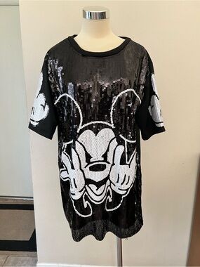 Women’s Mickey Mouse Black Sequin Mini Dress Size Small